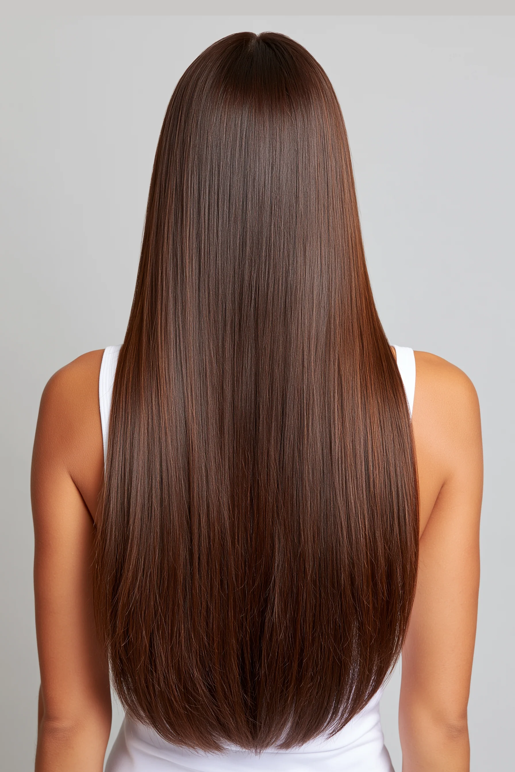 Chocolat clip-in hair extensions - deep warm chocolate brown, back view
